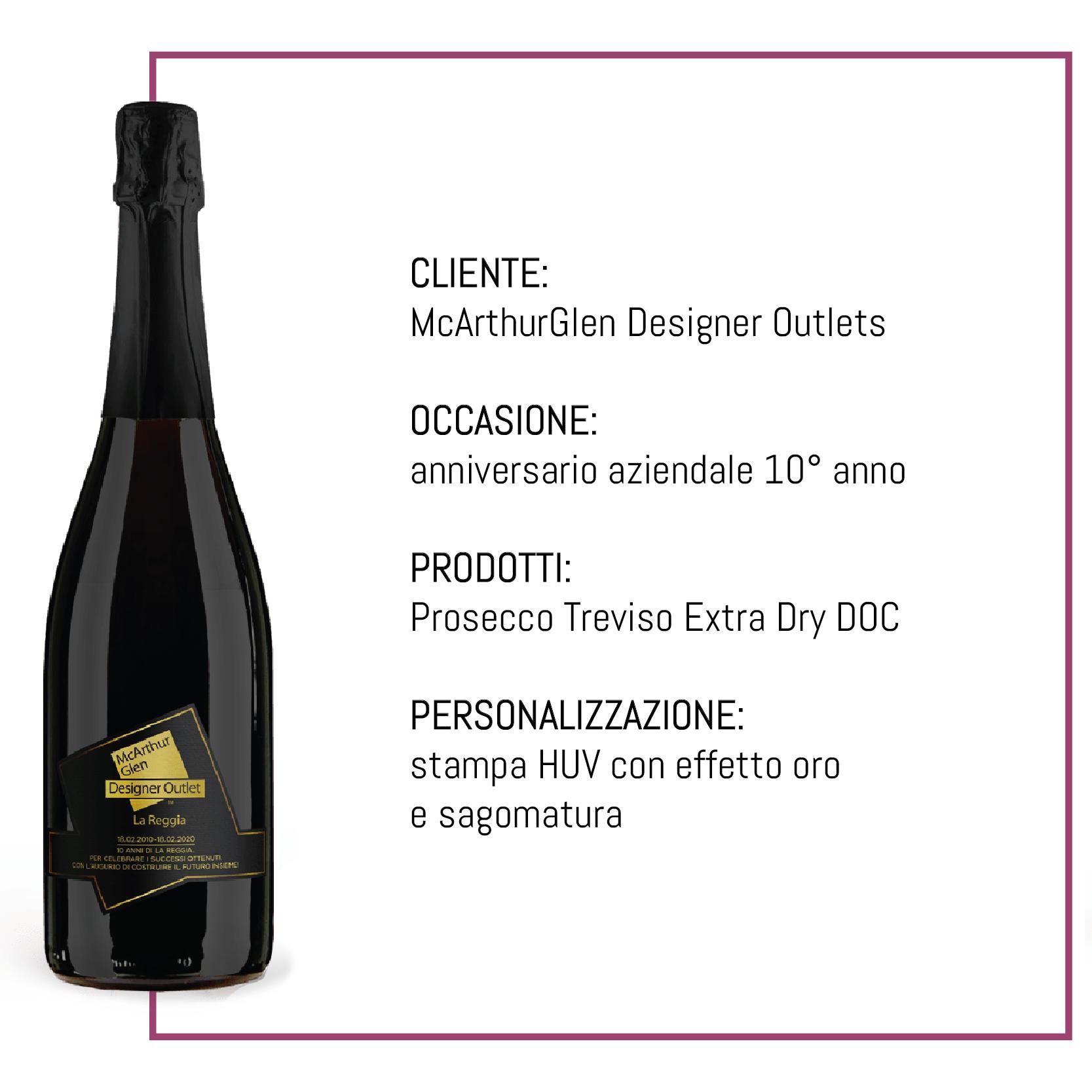 bottiglia personalizzata per 10° anniversario aziendale McArthurGlen Designer Outlets bottiglia personalizzata anniversario McArthurGlen Designer Outlets