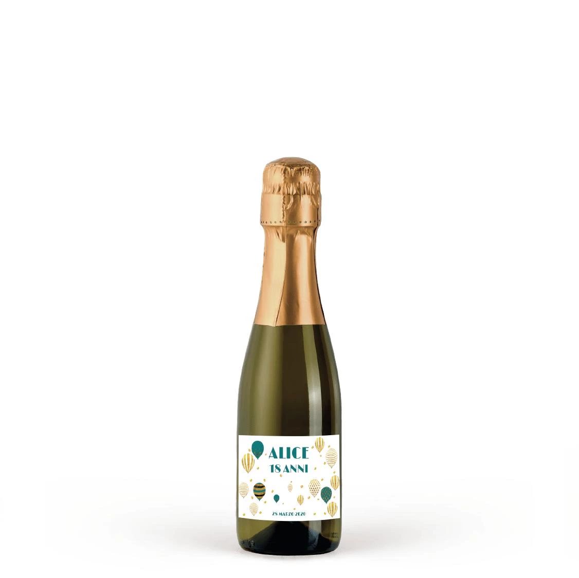 bottiglia di Prosecco mignon con etichetta personalizzata compleanno 18 anni prosecco mignon bottiglia personalizzata 18 anni
