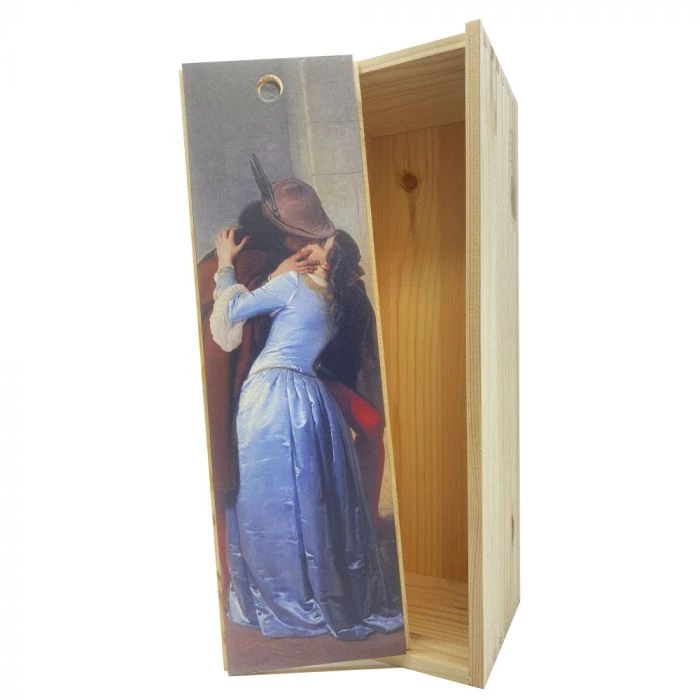 Wodden box for 1 bottle 0.75 L - Sticker Il Bacio Hayez
