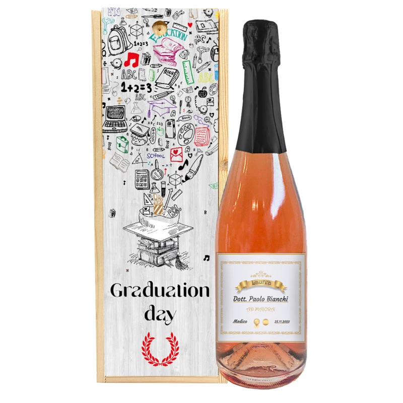 Spumante Rosé - Bottiglia personalizzata e confezione regalo per laurea