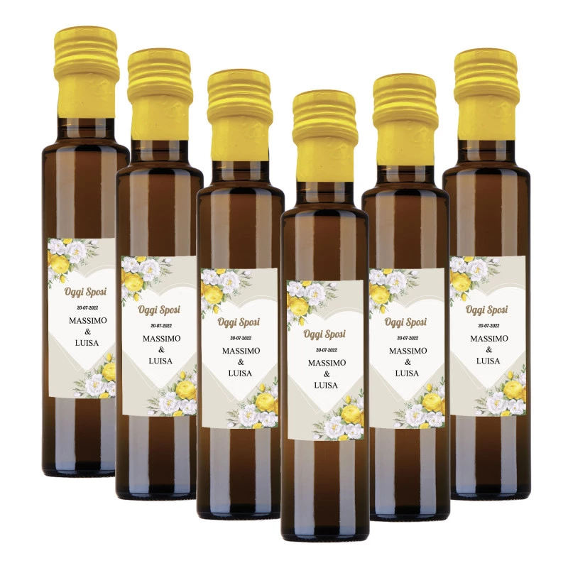 72 bottiglie 0.25 lt. - Olio di Oliva Aromatizzato al limone - Bomboniere  personalizzate per matrimonio