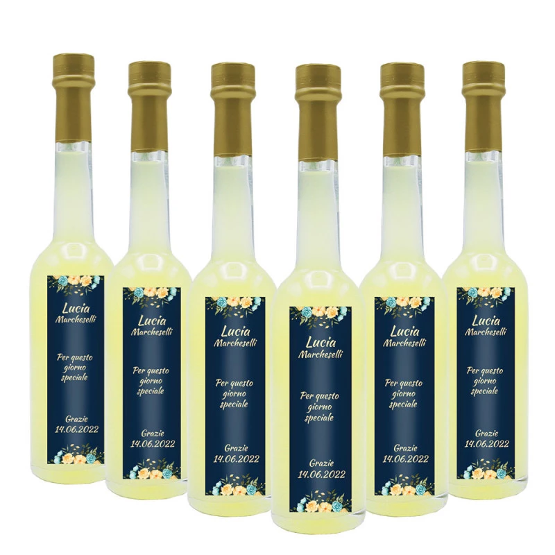 36 Bomboniere liquore al limone - bottiglie mignon 0.10 lt. - mini bottiglie  di liquore idea per bomboniere prima comunione o cresima