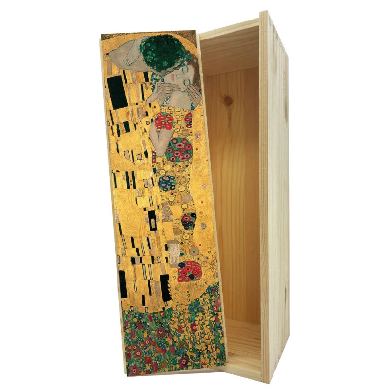 Wodden box for 1 bottle magnum 1.5 L - Sticker Il Bacio Klimt