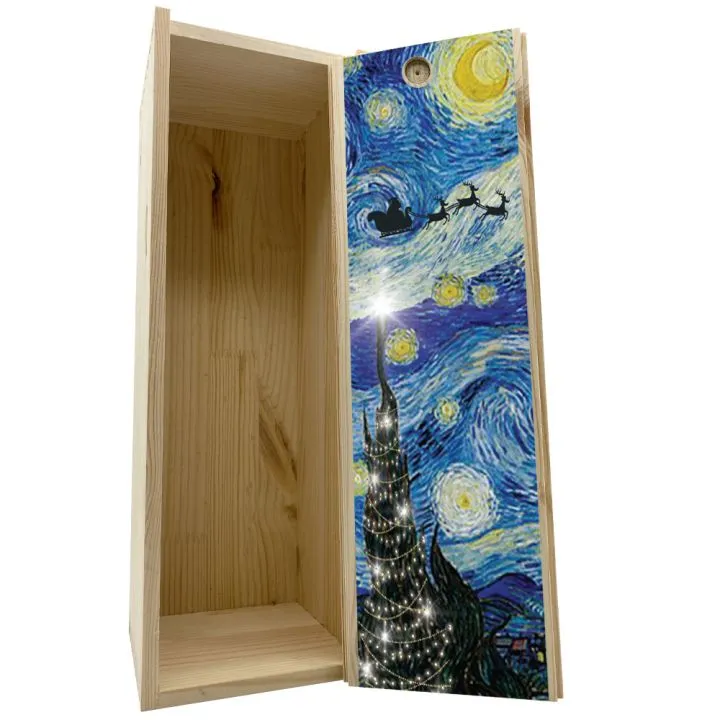 Wooden box 1 bottle 0,75 L - Starry night..., of Christmas!
