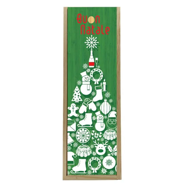 Wooden box 1 bottle 0,75 L - Merry Christmas! Green-Tree