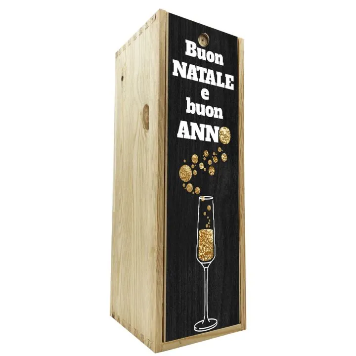 Wooden box 1 bottle 0,75 L - Merry Christmas and Happy New Year