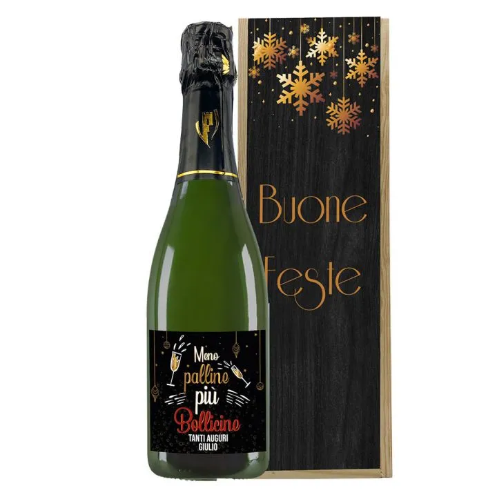 Franciacorta DOCG - Personalized bottle with wooden box - Christmas gift idea