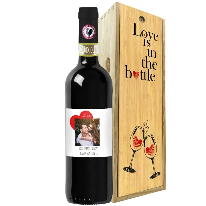 Vino personalizzato con cassetta in legno