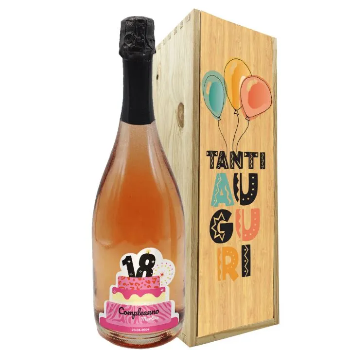 Prosecco Rosé DOC - Bottiglia personalizzata e cassetta per compleanno 18  anni