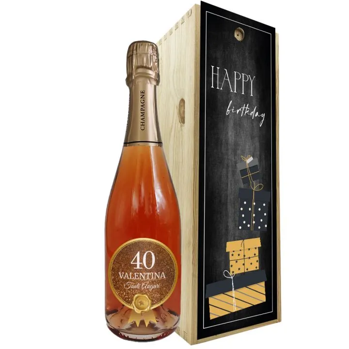 Champagne personalizzato con cassetta in legno idea regalo