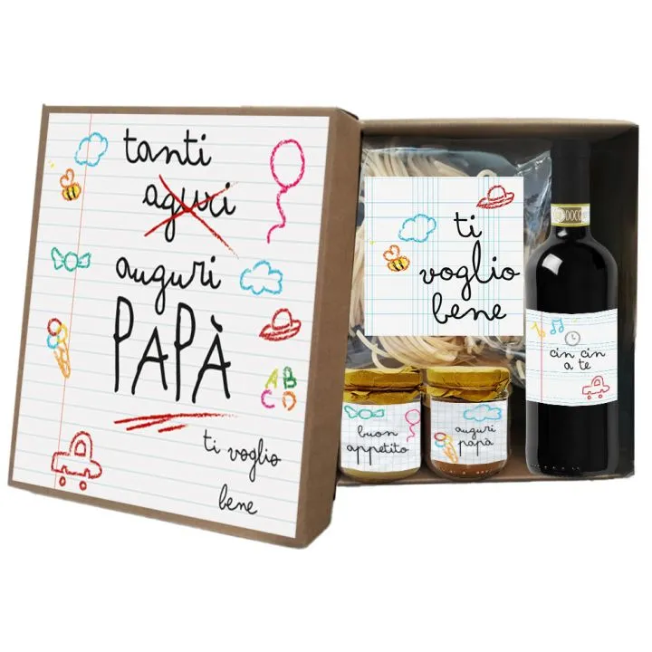 Dad Dinner Box - Chianti DOCG, Pasta, Cacio e Pepe e Crostino Toscano con scatola personalizzata per FESTA DEL PAPA' - SCHOOL
