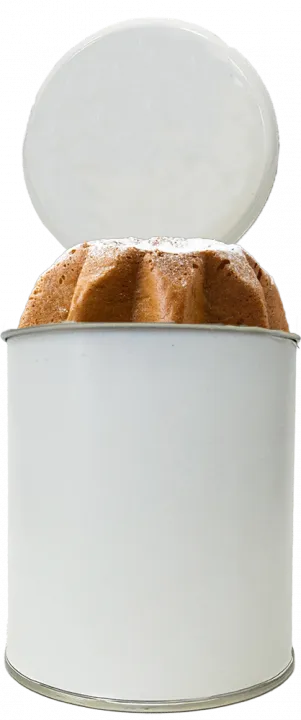 Mini Panettone uvetta e canditi con confezione in metallo personalizzata con adesivo in pvc - stampa professionale in quadricromia