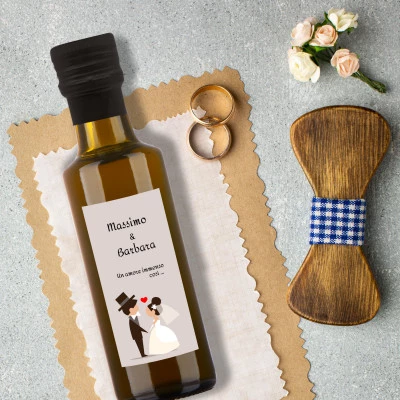 Mini Bottiglietta di Olio con Etichetta Personalizzata Bianca con Decori  Floreali - Idea Bomboniera per Matrimonio